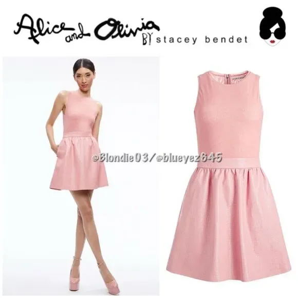 alice + olivia chara vegan leather croc mini dress Alice + Olivia Chara Croc Embossed Pleated Dress